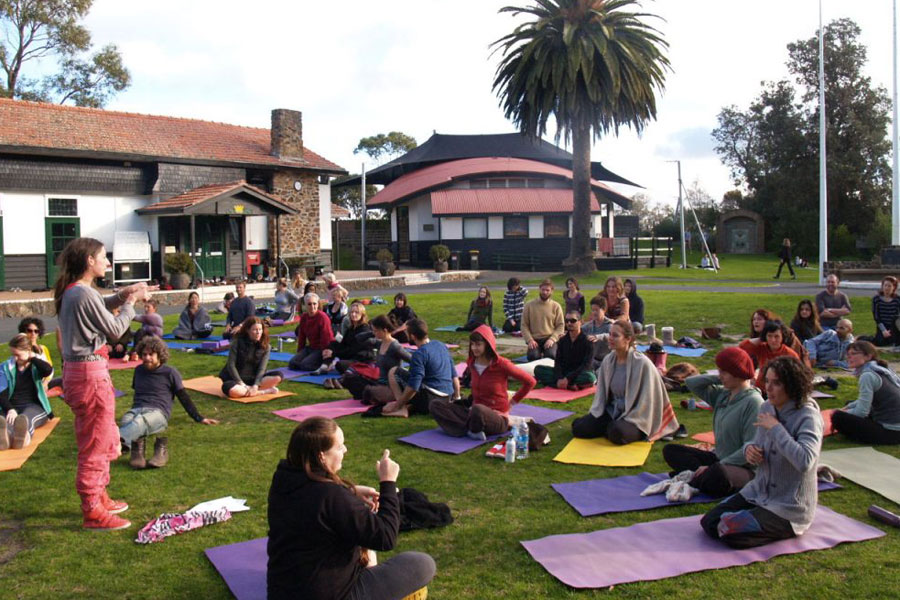 meditation and yoga outside in Australia